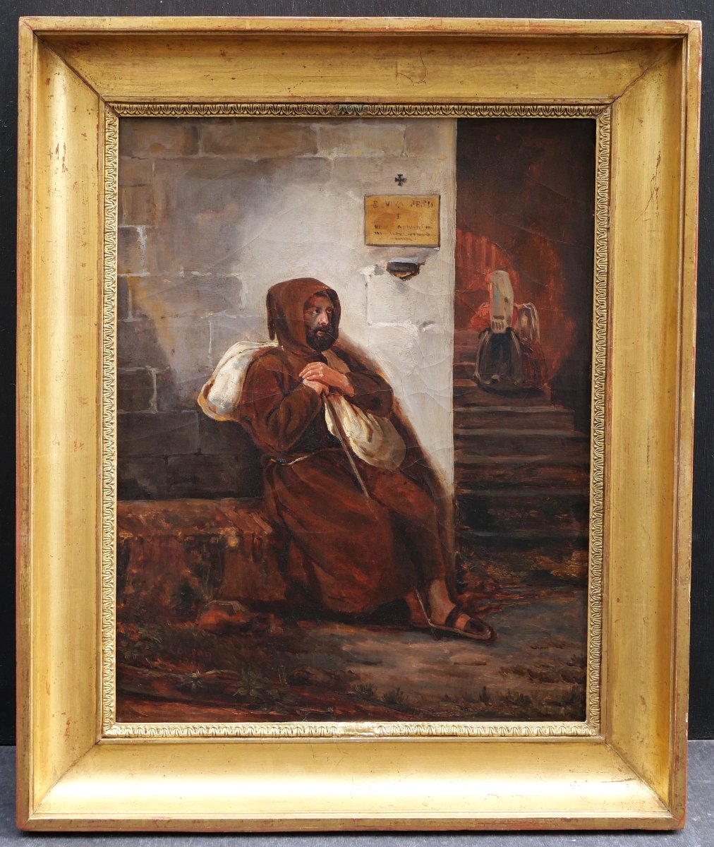 Jean Auguste Coupan, *monk At The Entrance To A Church In Italy*, Religious Painting-photo-4