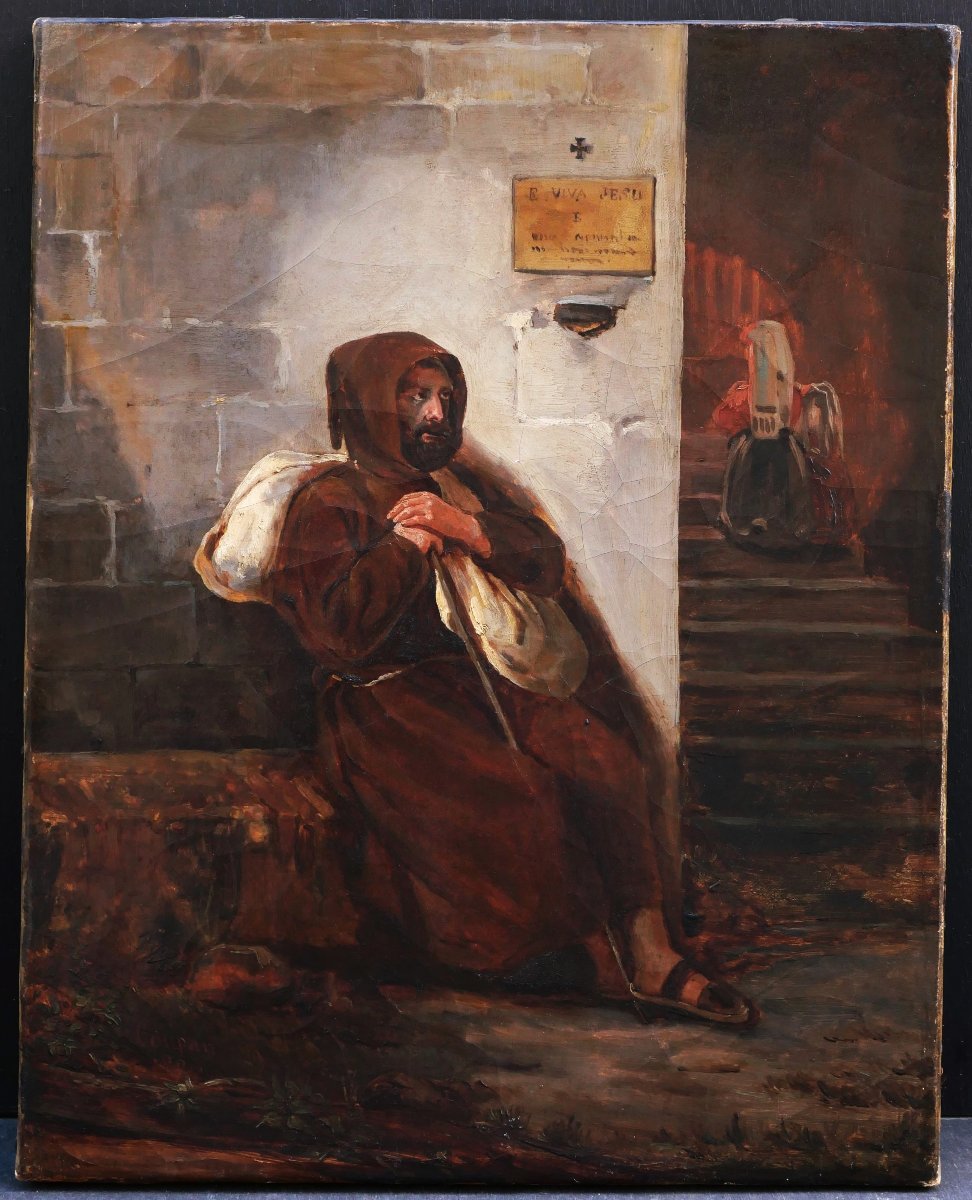 Jean Auguste Coupan, *monk At The Entrance To A Church In Italy*, Religious Painting-photo-1