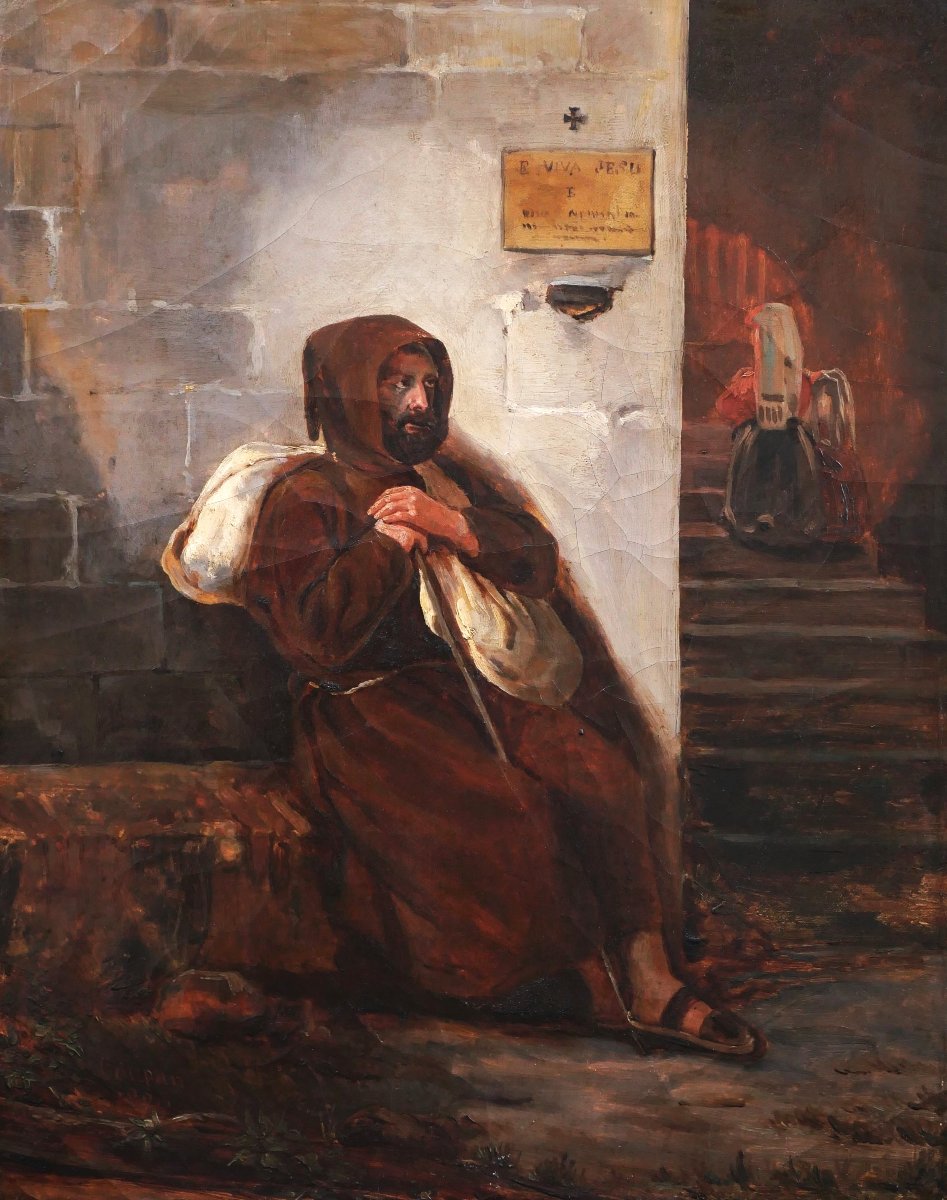 Jean Auguste Coupan, *monk At The Entrance To A Church In Italy*, Religious Painting