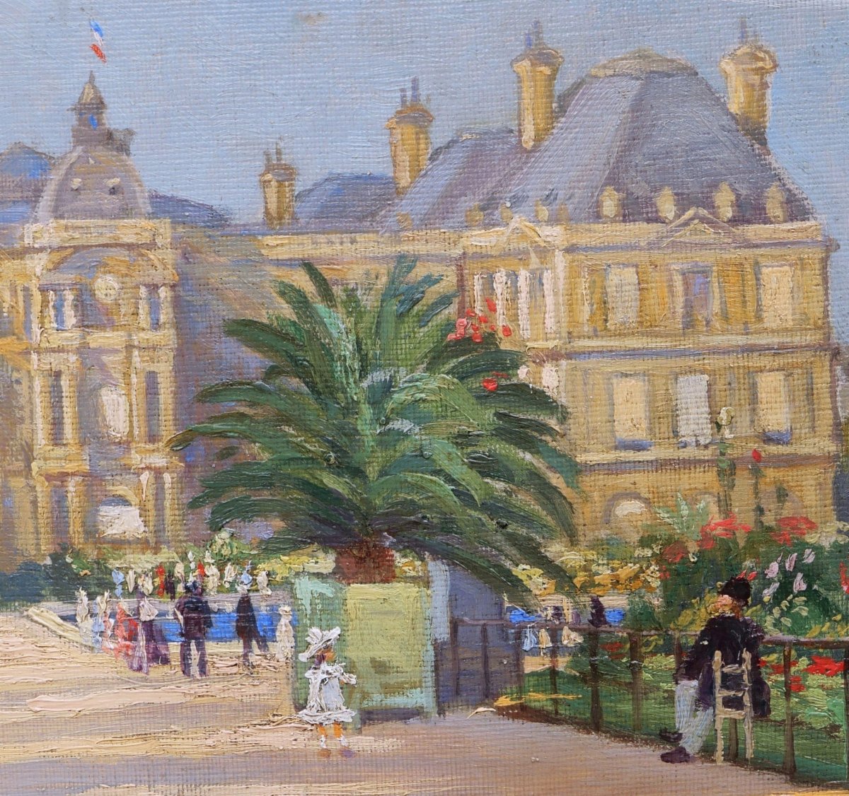 Isis BOUCHERAT, Vue animée du Jardin du Luxembourg avec le Sénat, tableau mauritien-photo-3