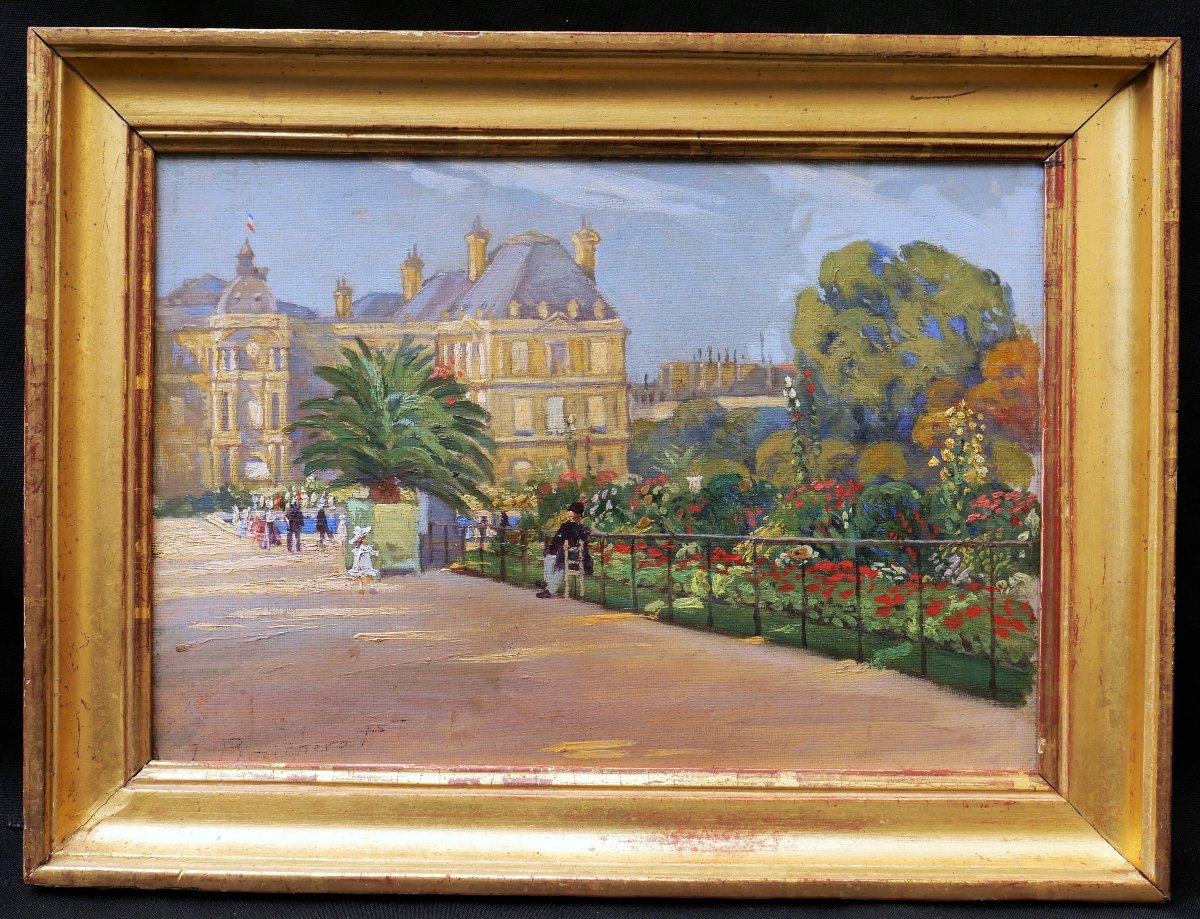 Isis BOUCHERAT, Vue animée du Jardin du Luxembourg avec le Sénat, tableau mauritien-photo-4