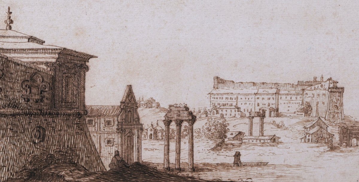 Attributed To Israël Silvestre Or Stefano Della Bella, View Of Rome, Old Master Drawing-photo-3