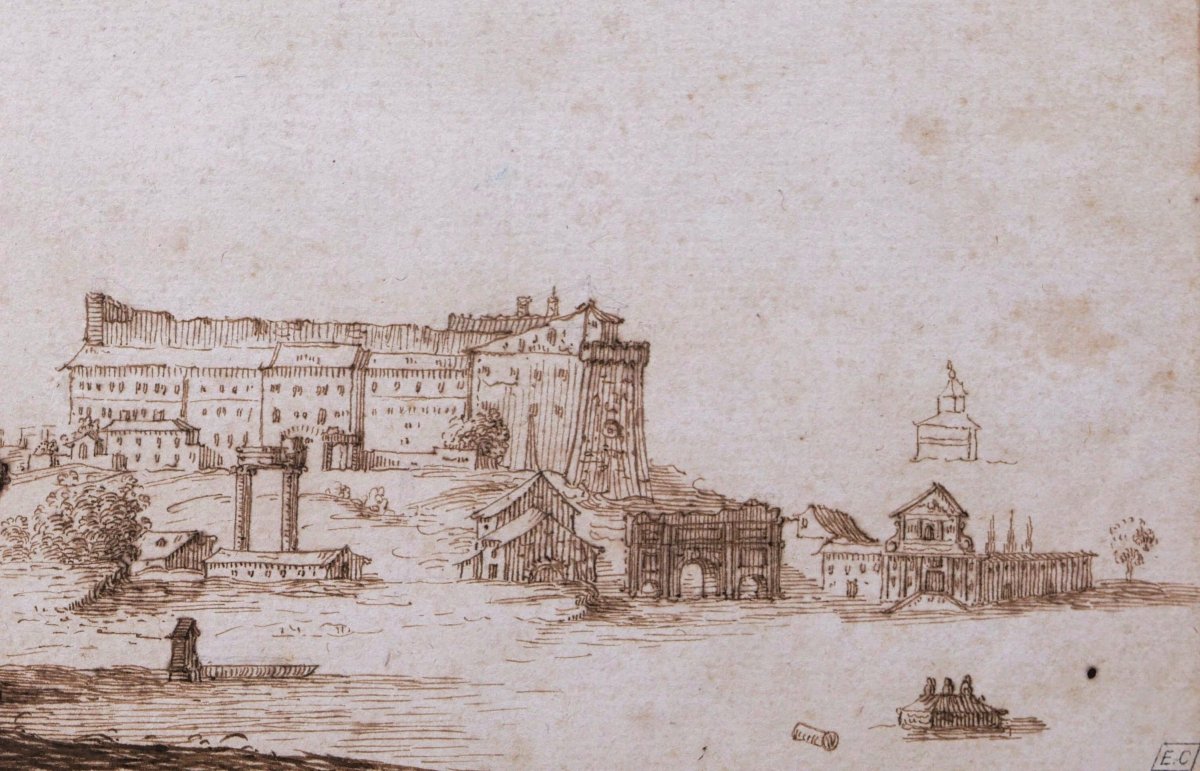 Attributed To Israël Silvestre Or Stefano Della Bella, View Of Rome, Old Master Drawing-photo-4