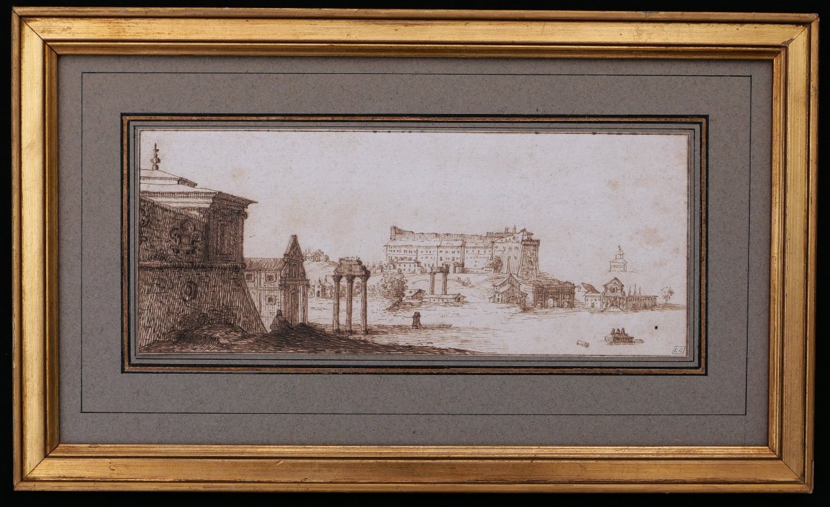 Attributed To Israël Silvestre Or Stefano Della Bella, View Of Rome, Old Master Drawing-photo-1