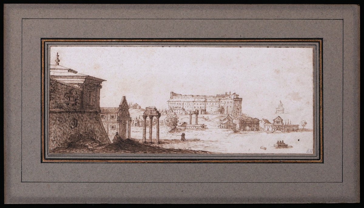 Attributed To Israël Silvestre Or Stefano Della Bella, View Of Rome, Old Master Drawing-photo-2