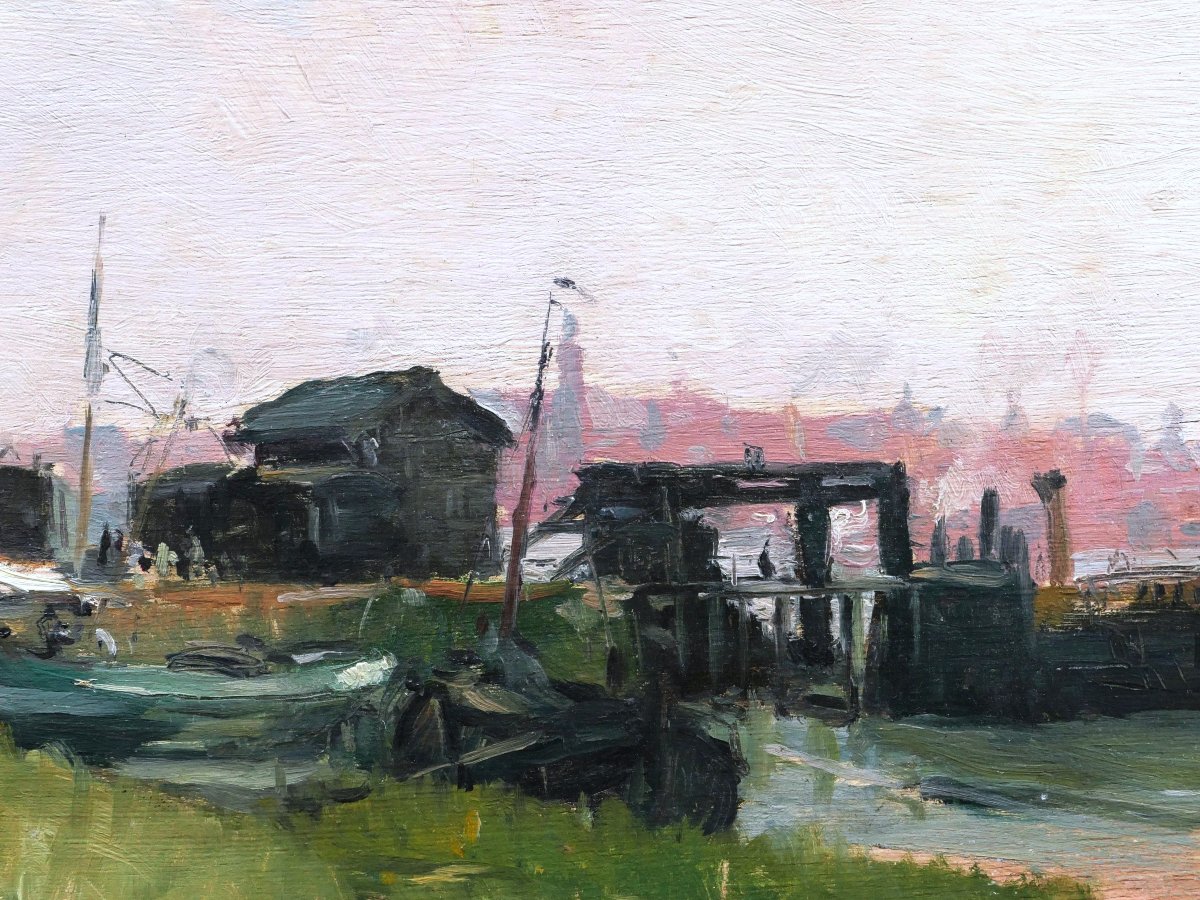 École FRANÇAISE impressionniste, circa 1900, Les bords de Seine à Argenteuil-photo-2