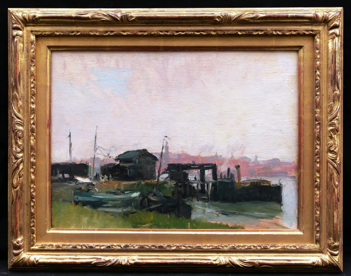École FRANÇAISE impressionniste, circa 1900, Les bords de Seine à Argenteuil-photo-3