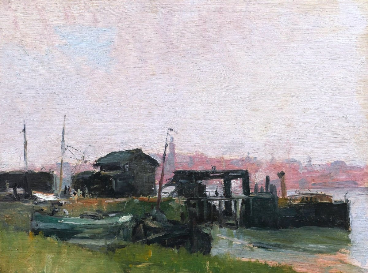 École FRANÇAISE impressionniste, circa 1900, Les bords de Seine à Argenteuil