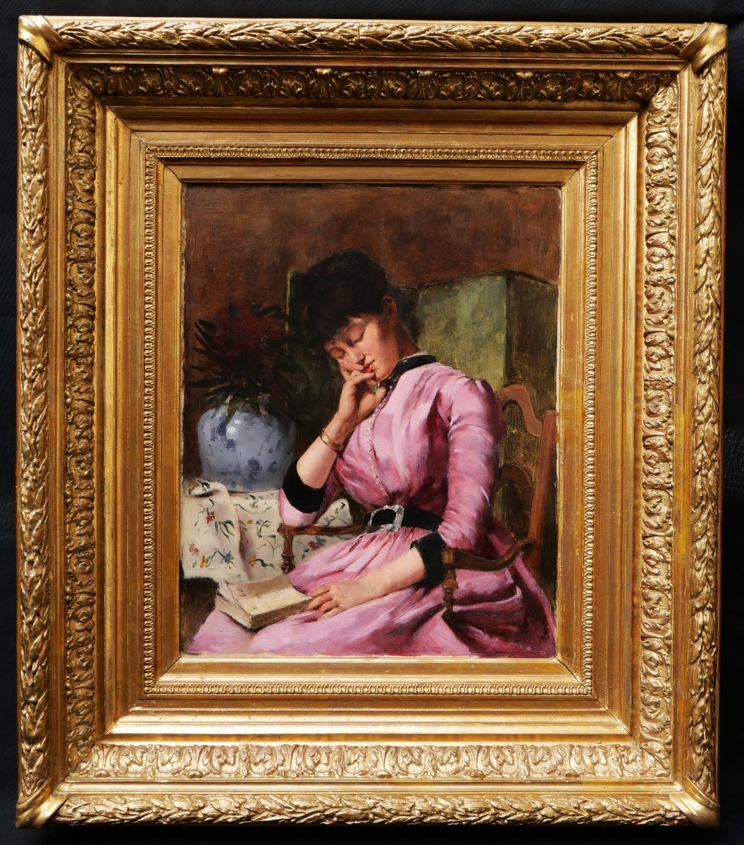 Marguerite Charlotte RIBAUT, Femme au livre endormie sur son fauteuil, tableau de portrait-photo-4