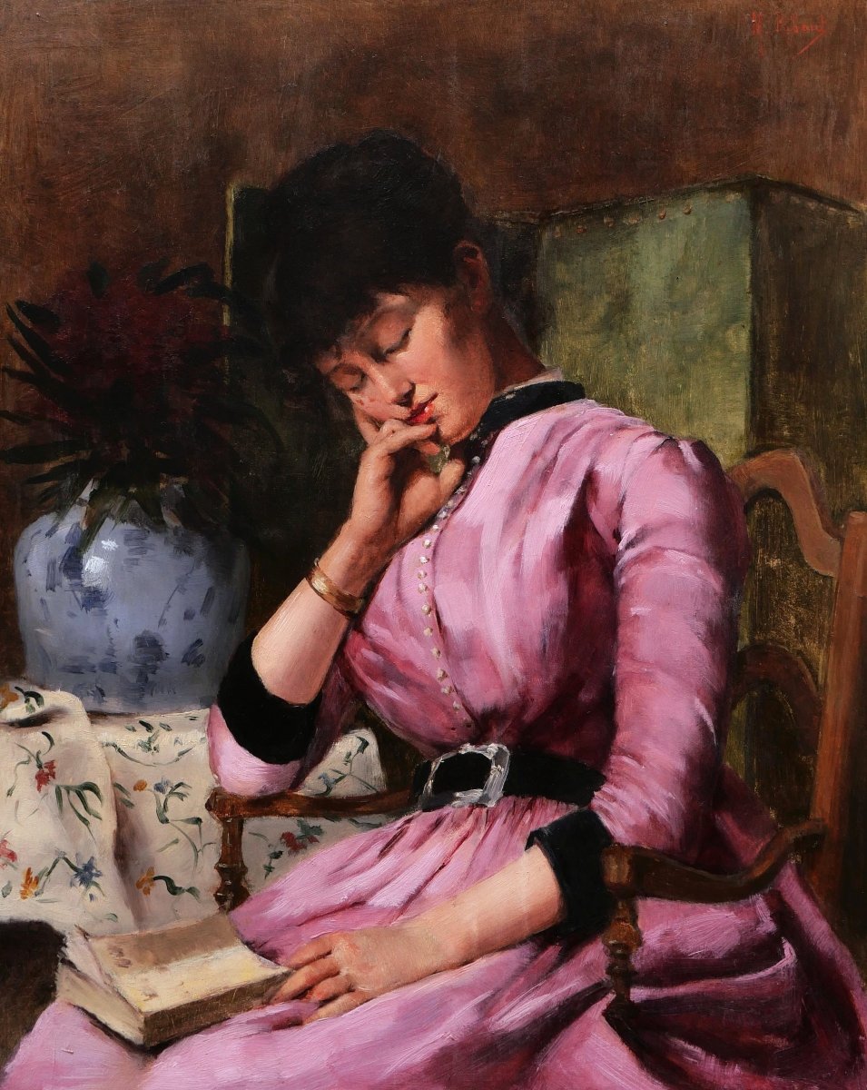 Marguerite Charlotte RIBAUT, Femme au livre endormie sur son fauteuil, tableau de portrait