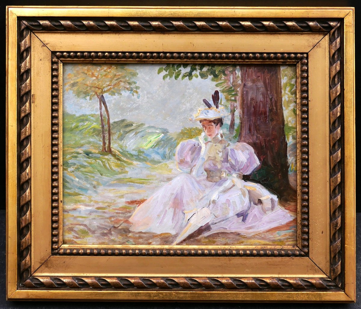 French Impressionist School, Circa 1880, Woman With A Pince-nez Seated Under A Tree, Painting-photo-3