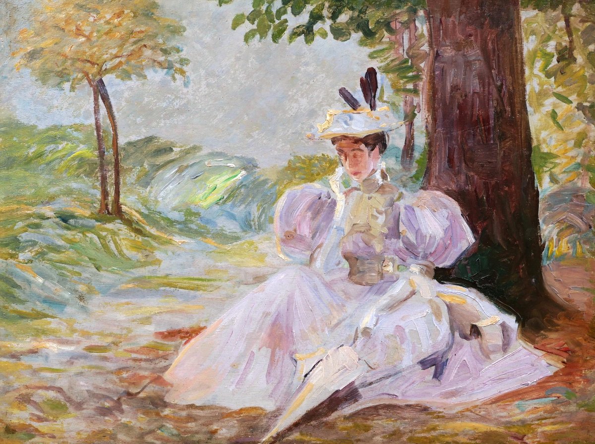 French Impressionist School, Circa 1880, Woman With A Pince-nez Seated Under A Tree, Painting