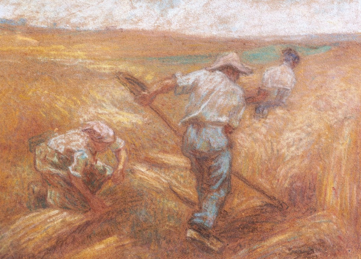 Attribué à Léon Auguste LHERMITTE, Les faucheurs, dessin au pastel-photo-2