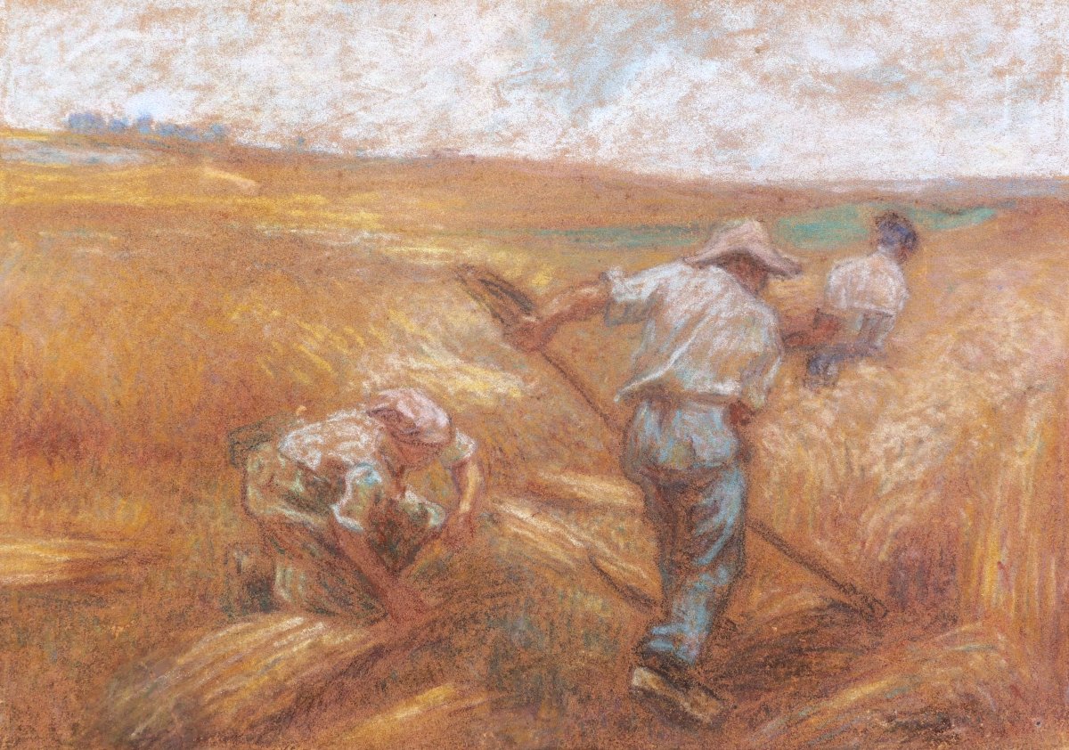 Attribué à Léon Auguste LHERMITTE, Les faucheurs, dessin au pastel