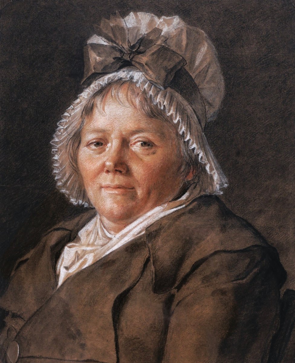 Entourage de François-André VINCENT, Portrait de femme au bonnet, dessin ancien