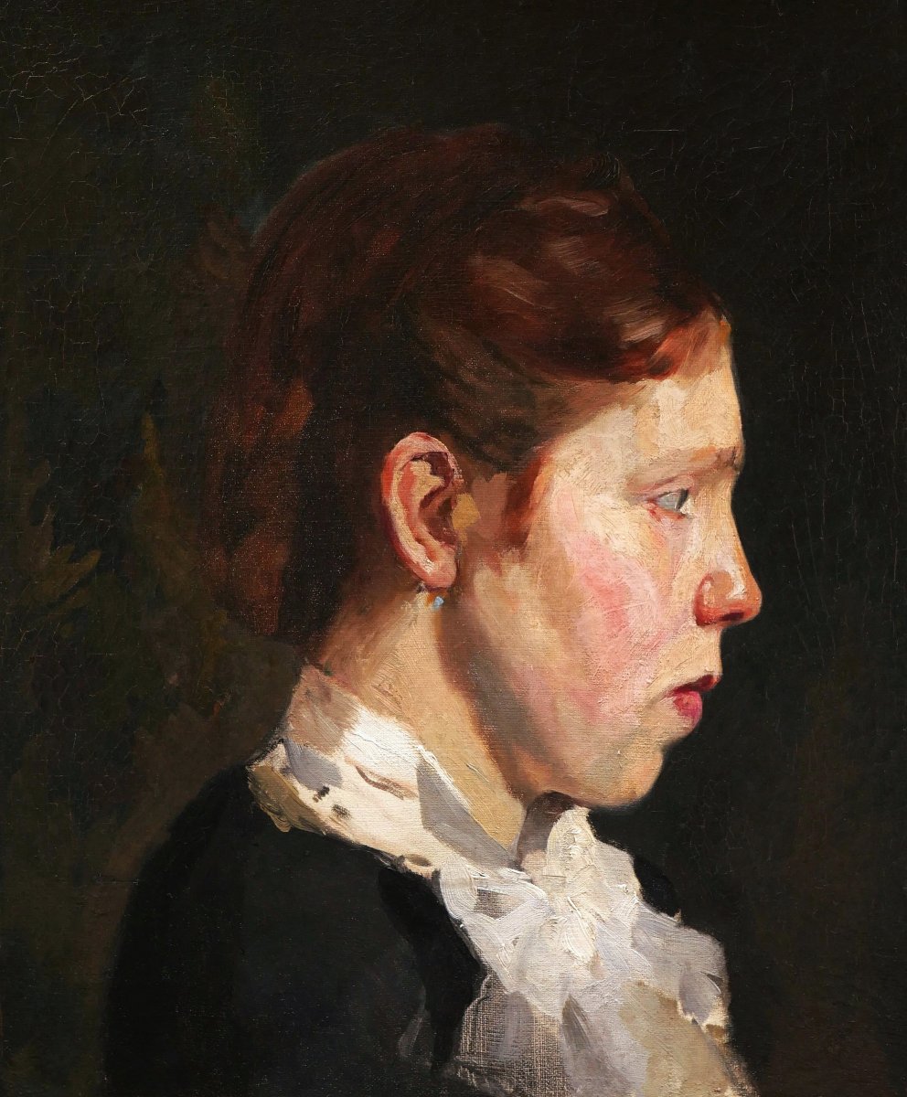 École FRANÇAISE du XIXème siècle, circa 1875-1880, Portrait de femme rousse de profil, tableau