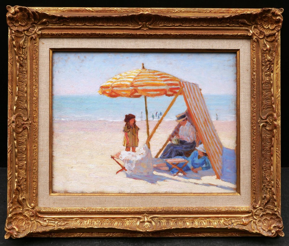 Attributed To Lucien Hector Jonas, Two Beach Scenes, A Pair Of Landscape Paintings-photo-2