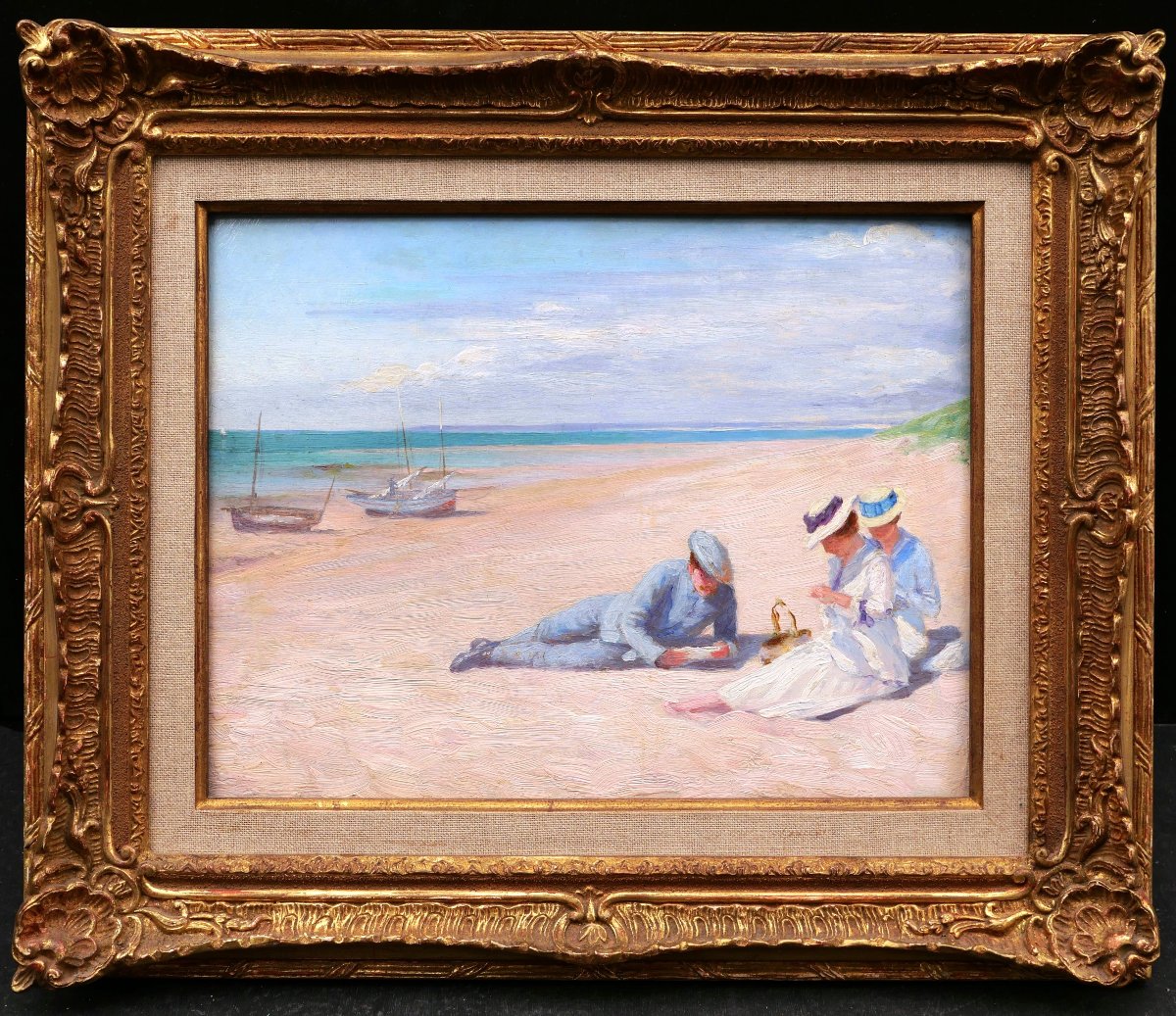 Attributed To Lucien Hector Jonas, Two Beach Scenes, A Pair Of Landscape Paintings-photo-3