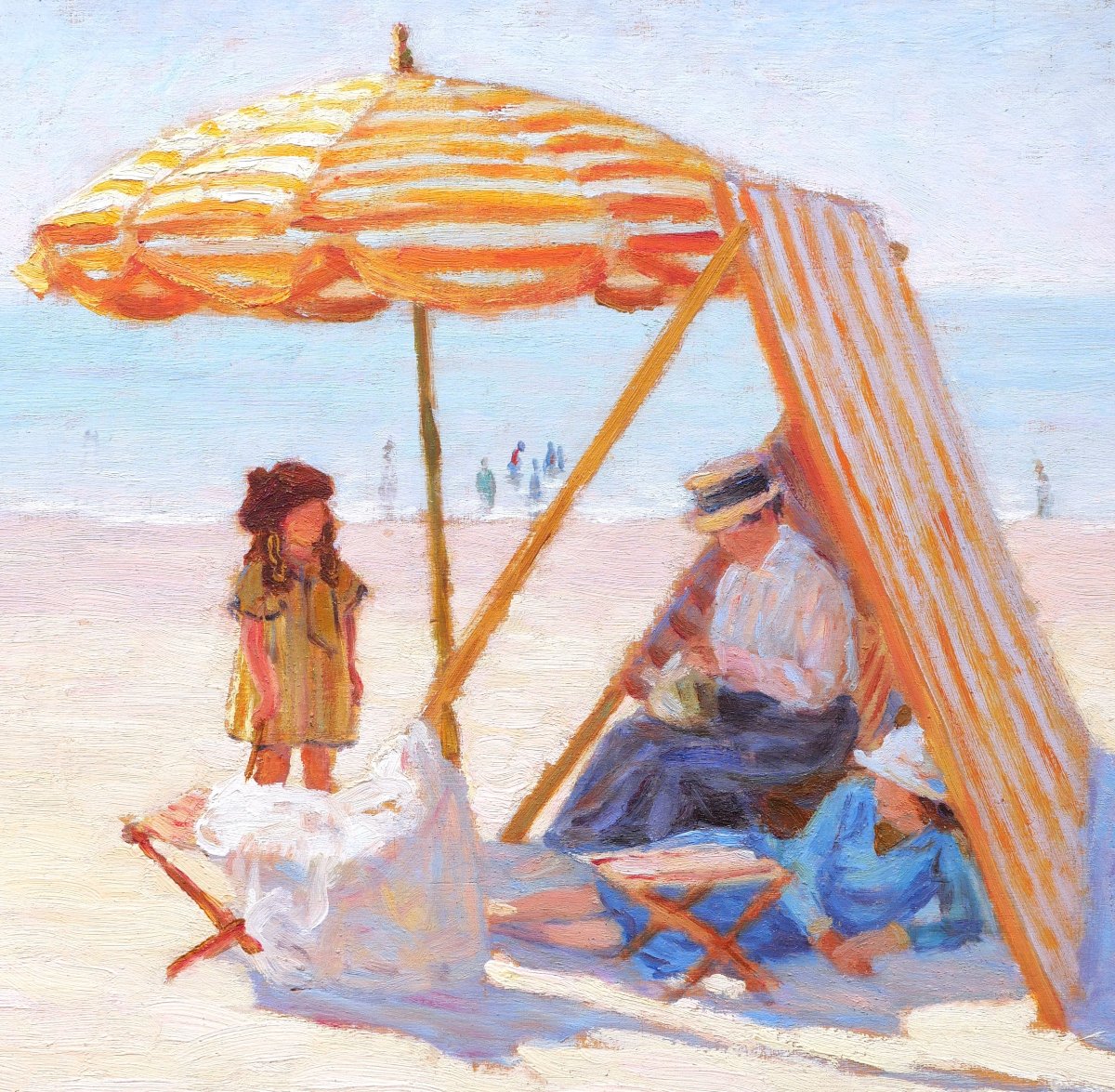 Attributed To Lucien Hector Jonas, Two Beach Scenes, A Pair Of Landscape Paintings-photo-2