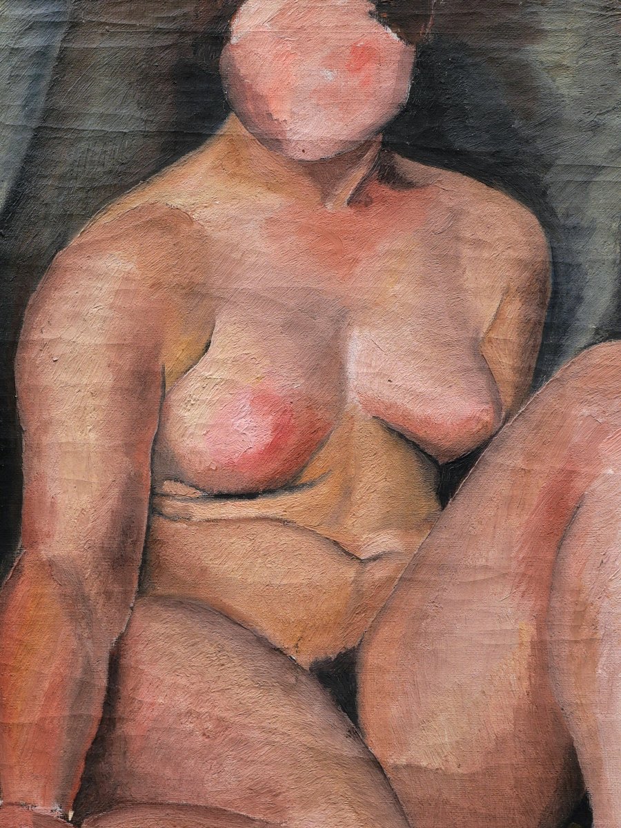 Paris School, Circa 1930, Seated Nude, Painting Of A Nude Woman-photo-2