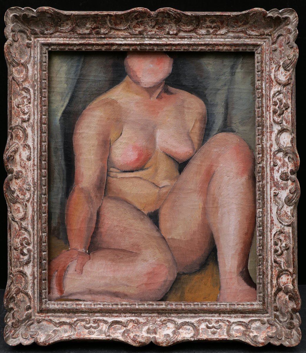 Paris School, Circa 1930, Seated Nude, Painting Of A Nude Woman-photo-3