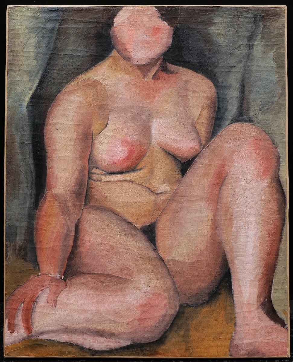 Paris School, Circa 1930, Seated Nude, Painting Of A Nude Woman-photo-4