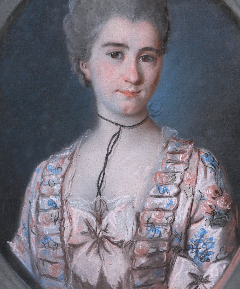 École FRANÇAISE XVIIIème siècle, Portrait de jeune femme au ruban noir, dessin au pastel-photo-3