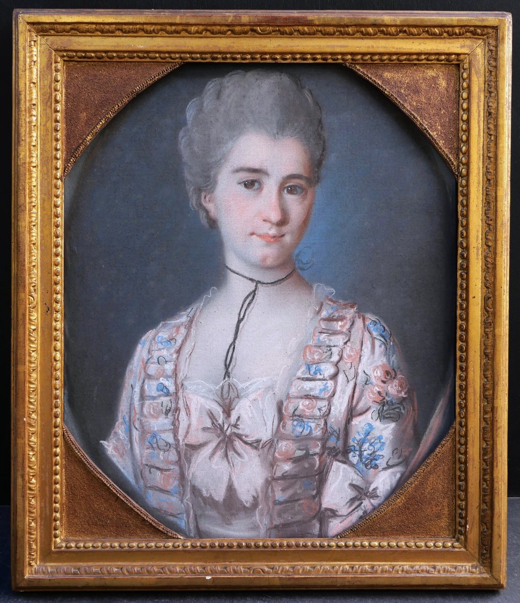 École FRANÇAISE XVIIIème siècle, Portrait de jeune femme au ruban noir, dessin au pastel-photo-4