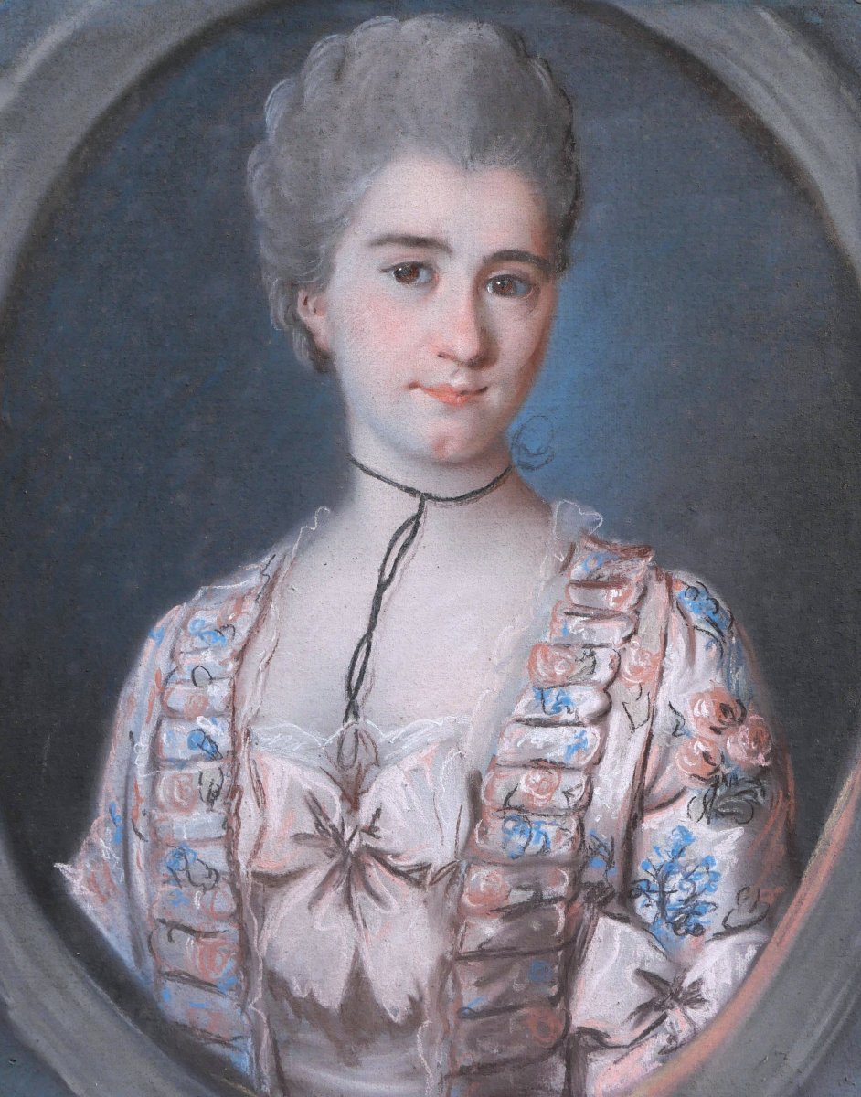 École FRANÇAISE XVIIIème siècle, Portrait de jeune femme au ruban noir, dessin au pastel