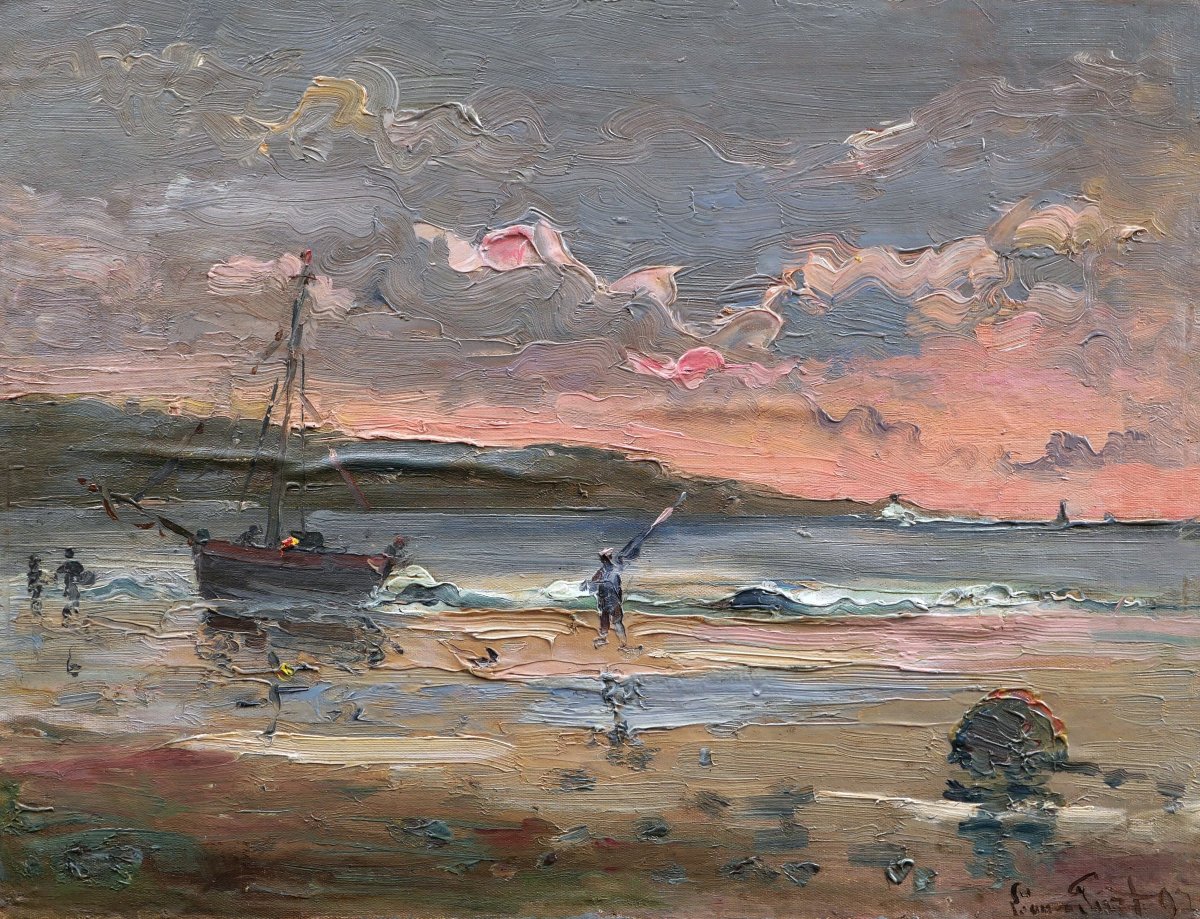 Pierre Léonce Furt, *fishermen On The Shore At Dawn*, Seascape
