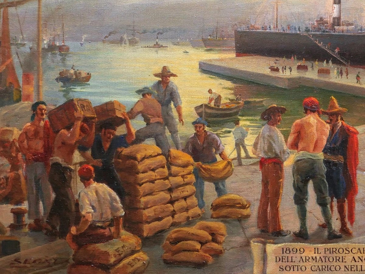 Attributed To Luigi Segala, Harbor Scene In Vigo, Spain, Large-format Seascape-photo-2