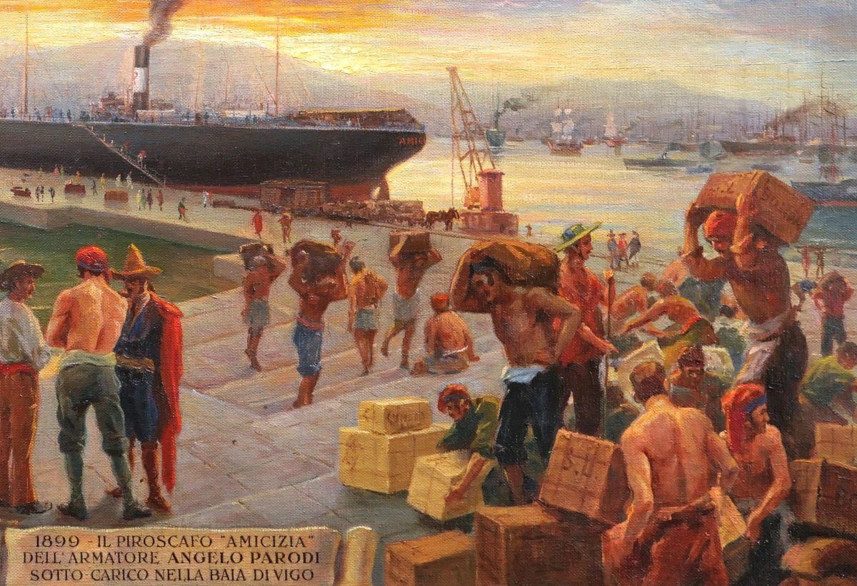 Attributed To Luigi Segala, Harbor Scene In Vigo, Spain, Large-format Seascape-photo-4