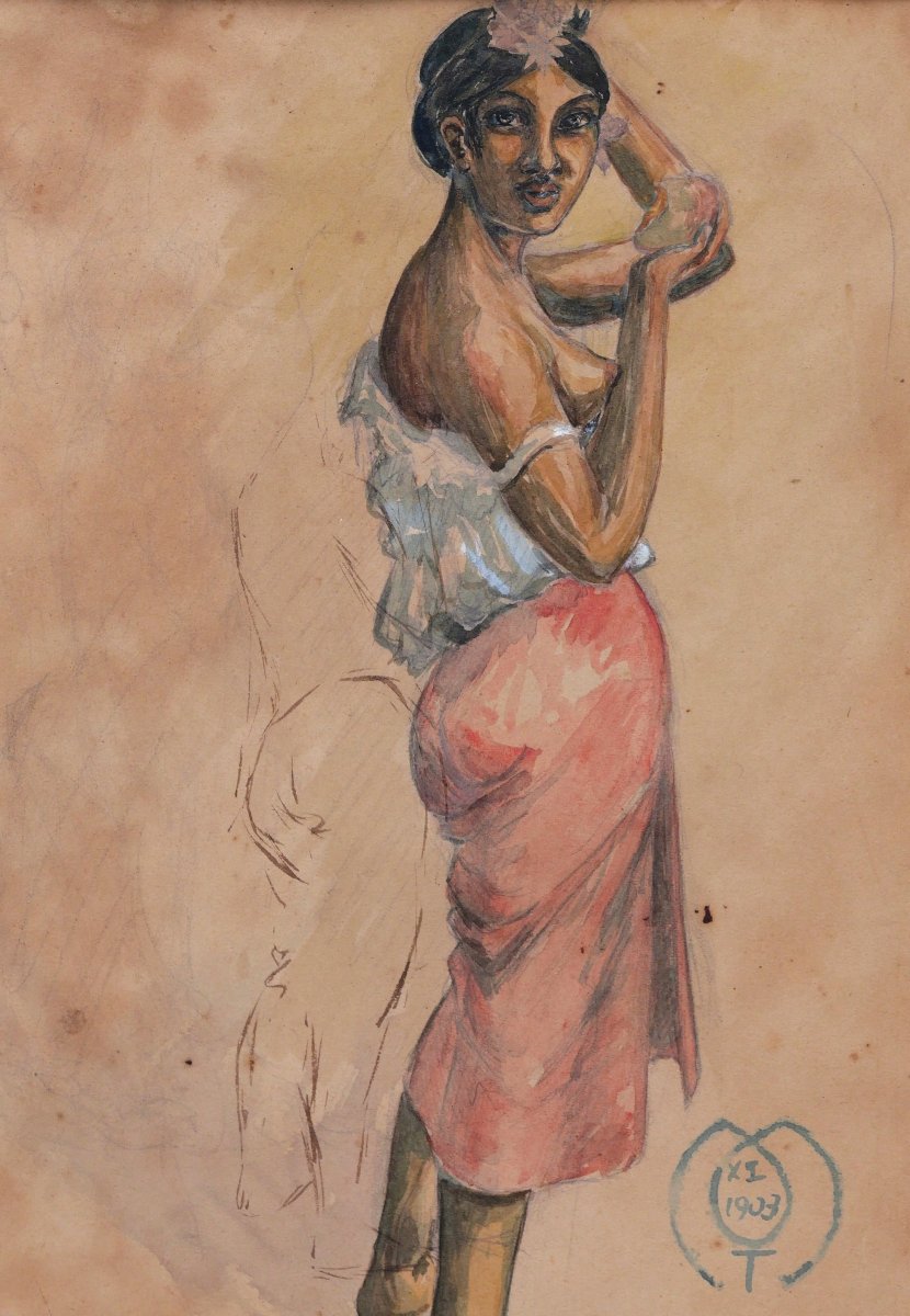 Octave Morillot, Woman From Tahiti, Watercolor (travel, Paul Gauguin)-photo-2