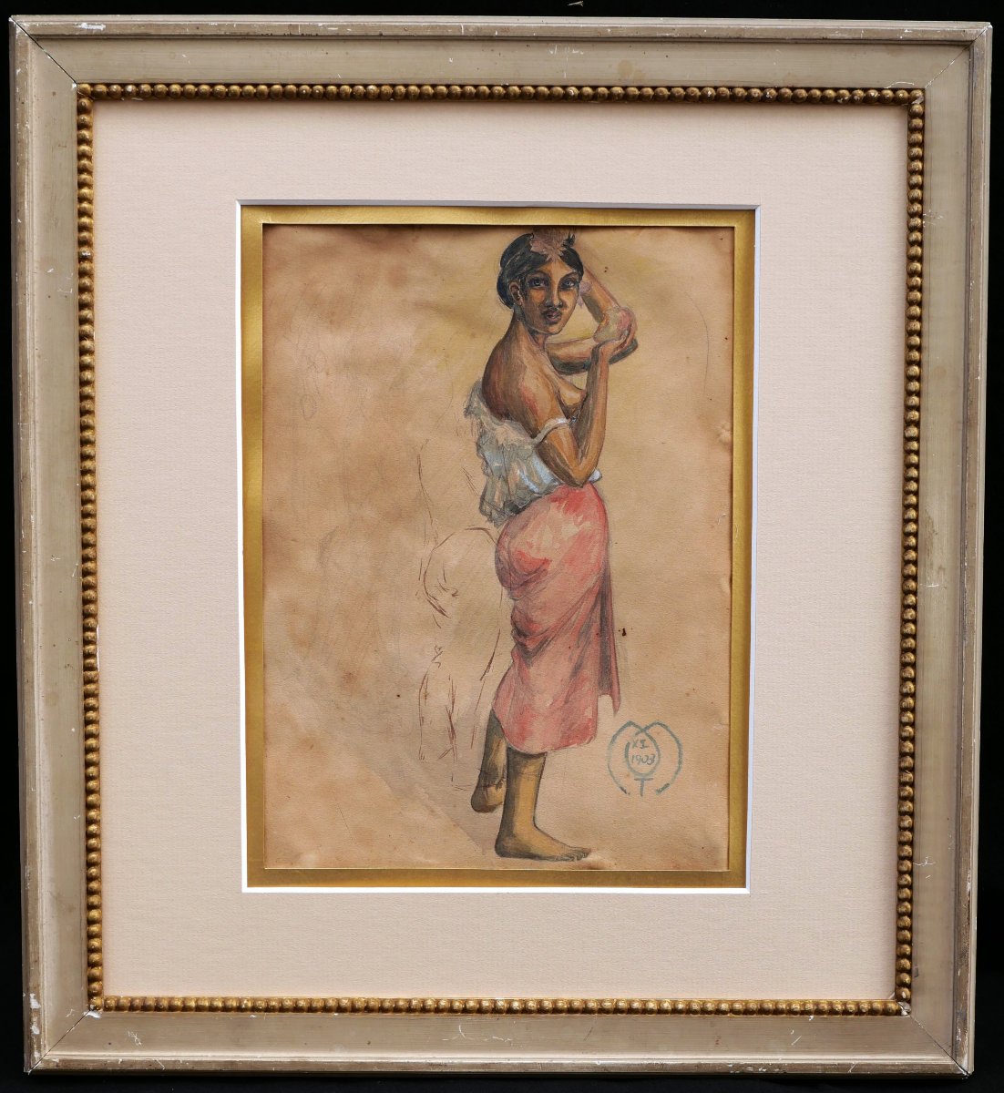 Octave Morillot, Woman From Tahiti, Watercolor (travel, Paul Gauguin)-photo-4