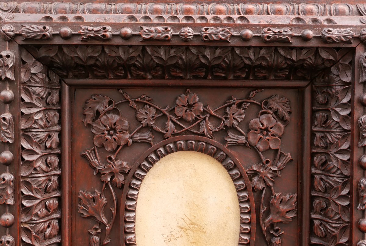 Richly Carved, Stained Fruitwood Oval Picture Frame, 19th Century-photo-2