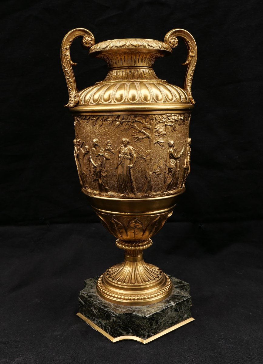 Attributed To Ferdinand Barbedienne, Pair Of Bronze Vases Decorated With Apollo Surrounded By The Muses-photo-4