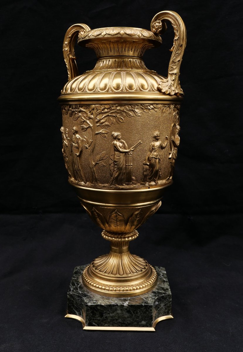 Attributed To Ferdinand Barbedienne, Pair Of Bronze Vases Decorated With Apollo Surrounded By The Muses-photo-5