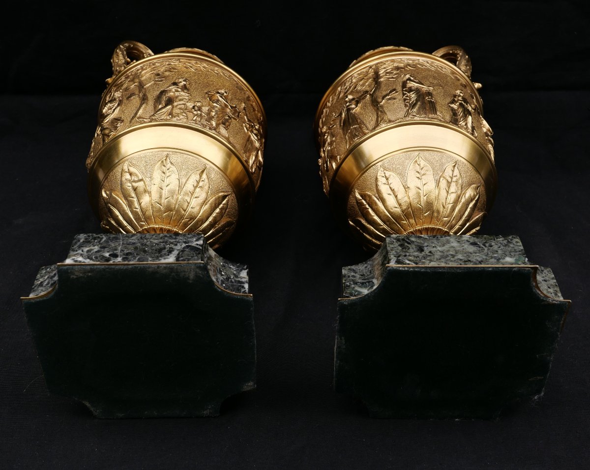 Attributed To Ferdinand Barbedienne, Pair Of Bronze Vases Decorated With Apollo Surrounded By The Muses-photo-7