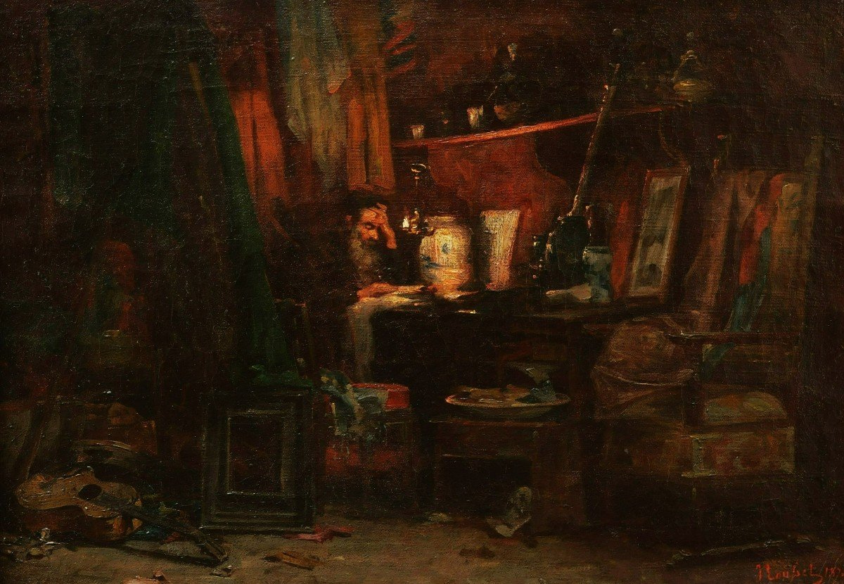 Jules ROUSSET, L'artiste dessinant dans son atelier romain