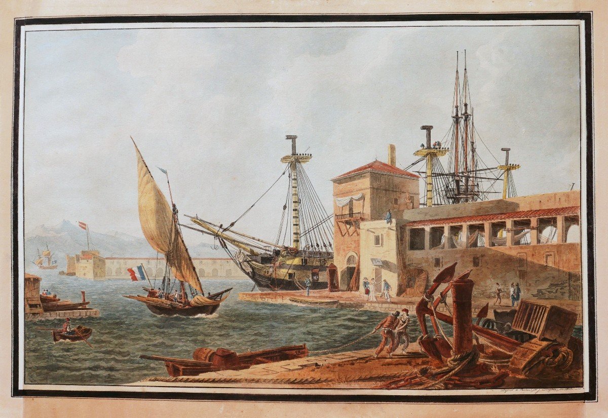 Jean-Jérôme BAUGEAN,  Vue animée du Port de Toulon-photo-3