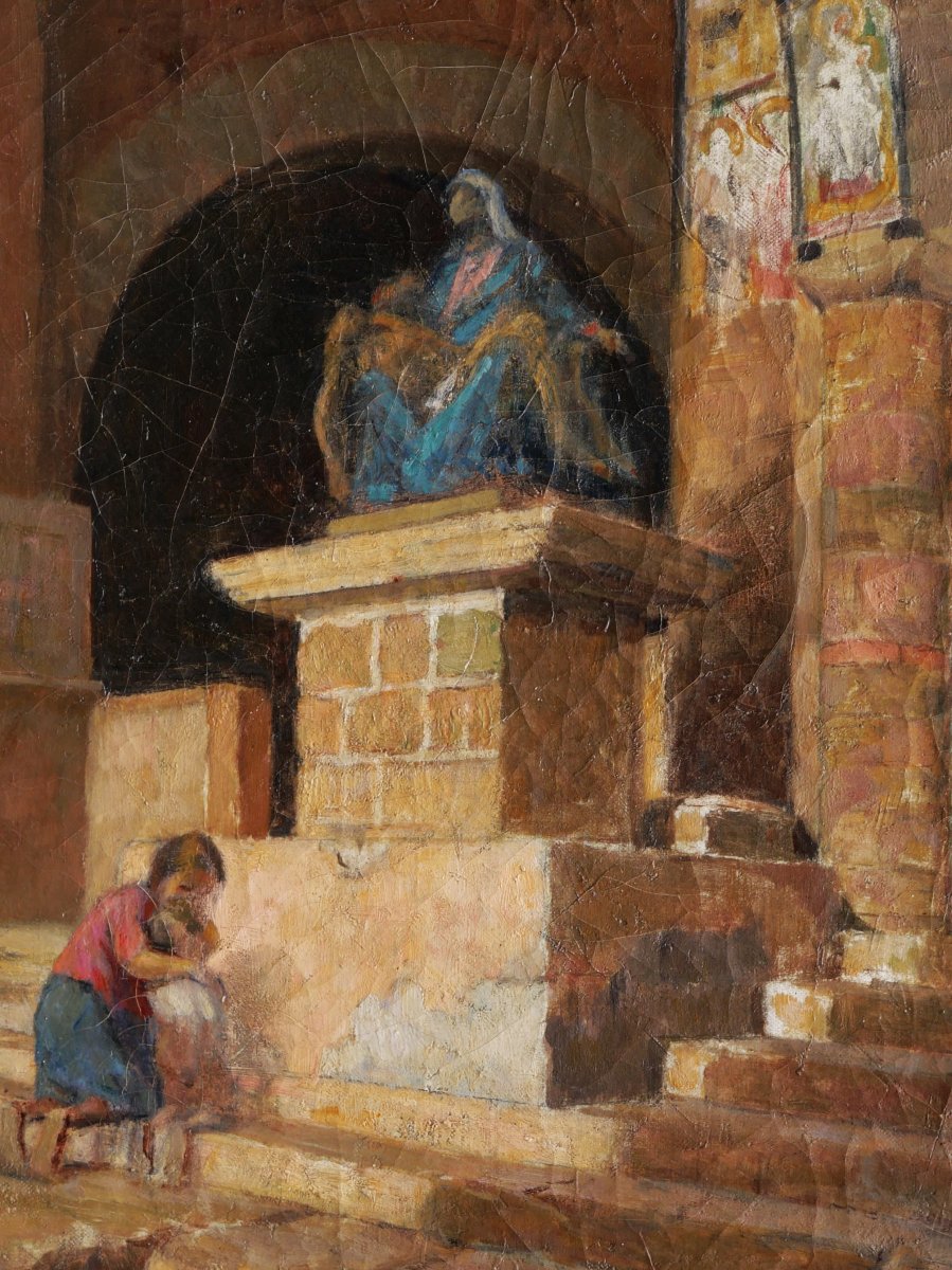 Marc Antoine Gustave LarÉe, Woman And Child Inside San Pietro In Toscanella Church-photo-2