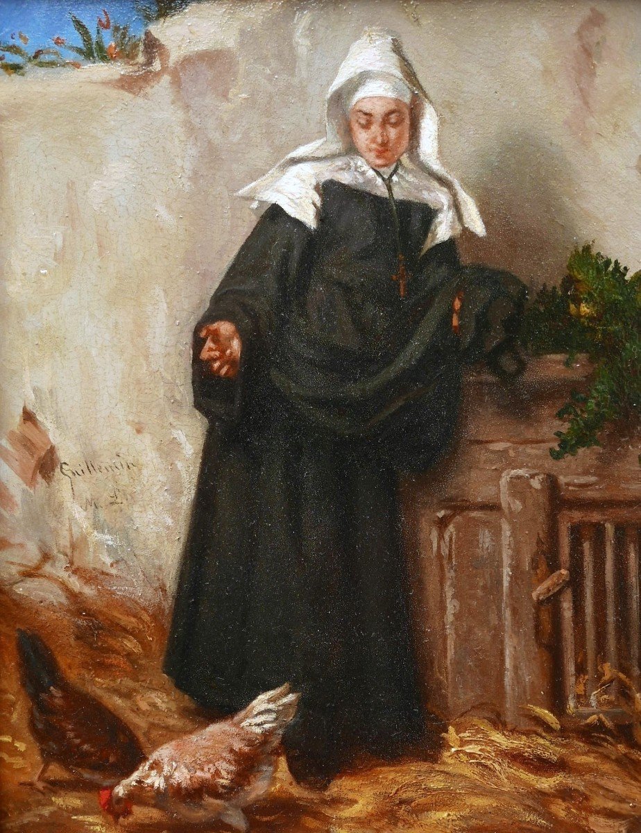 Alexandre Marie Guillemin, Nun Feeding The Hens