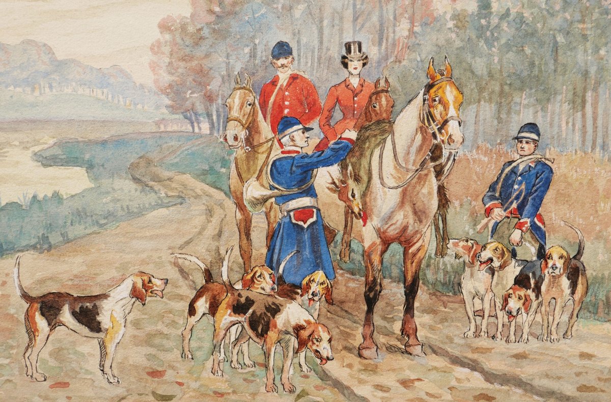 Attributed To Jean Achille Théodore Brail, Hunting Scenes With Hounds-photo-4