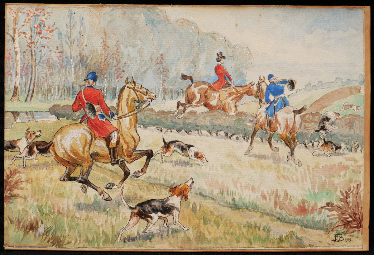 Attributed To Jean Achille Théodore Brail, Hunting Scenes With Hounds-photo-3