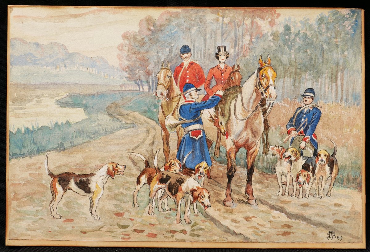 Attributed To Jean Achille Théodore Brail, Hunting Scenes With Hounds-photo-4