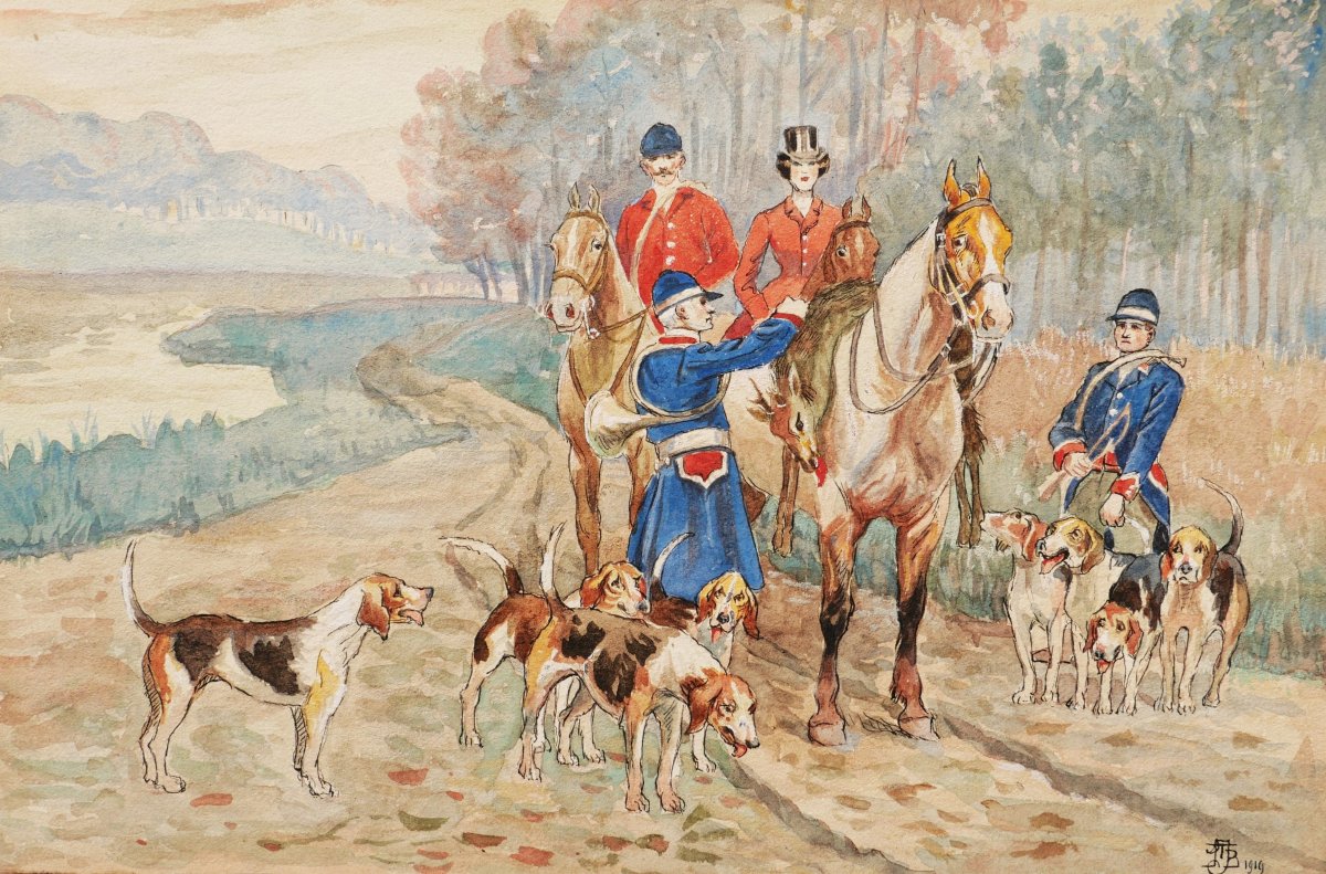 Attributed To Jean Achille Théodore Brail, Hunting Scenes With Hounds