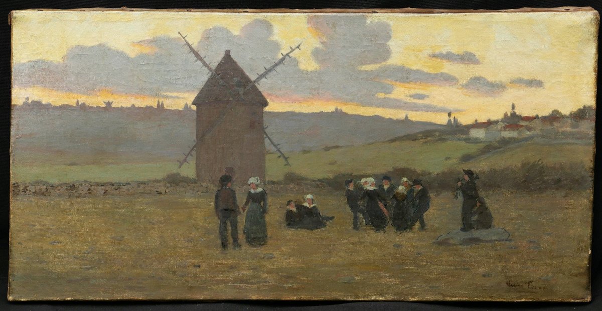 École FRANÇAISE de la seconde moitié du XIXème siècle, Danse bretonne au coucher du soleil-photo-2