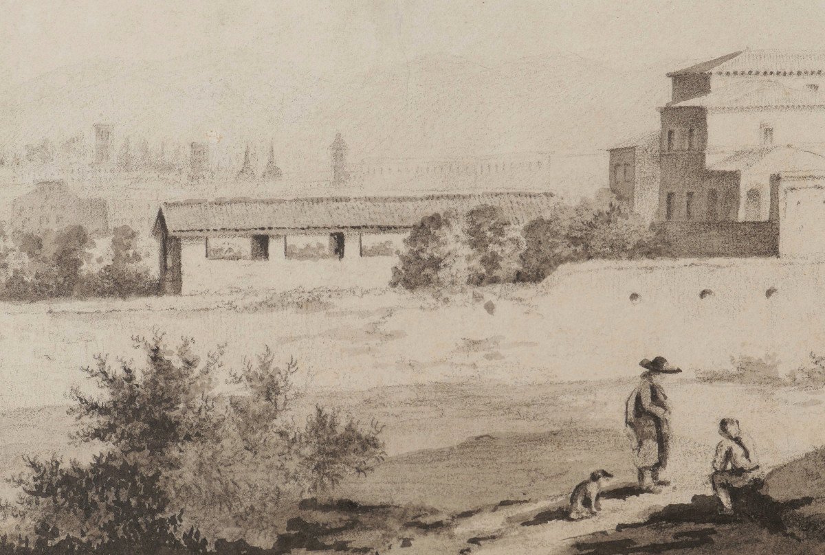 French School, Beginning Of The 19th Century, Landscape With Figures Near Rome-photo-2