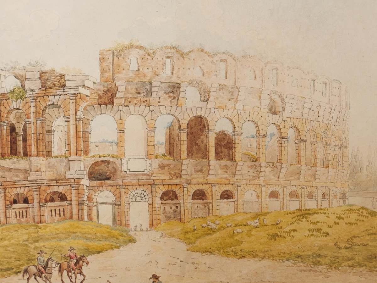École ITALIENNE du XIXème siècle, Vue animée devant le Colisée-photo-3