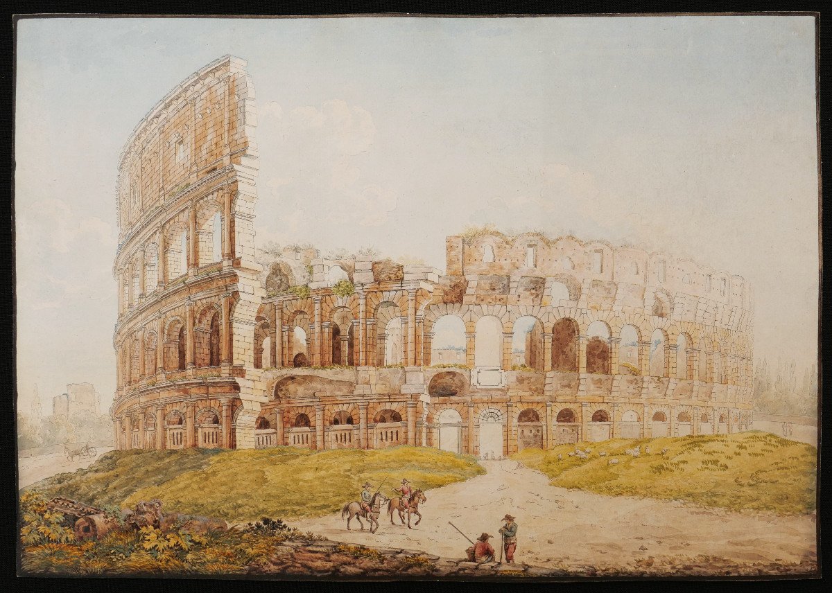 Italian School Of The XIXth Century, Animated View In Front Of The Colosseum-photo-4